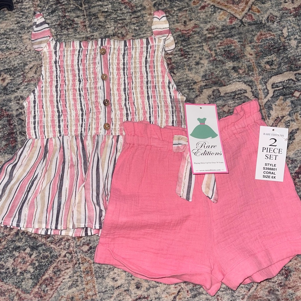 Rare Editions Multicolor Striped Top and Pink Shorts Set